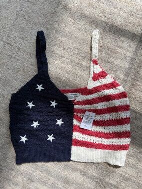 American Eagle Stars & Stripes Knit Crop Tank Top